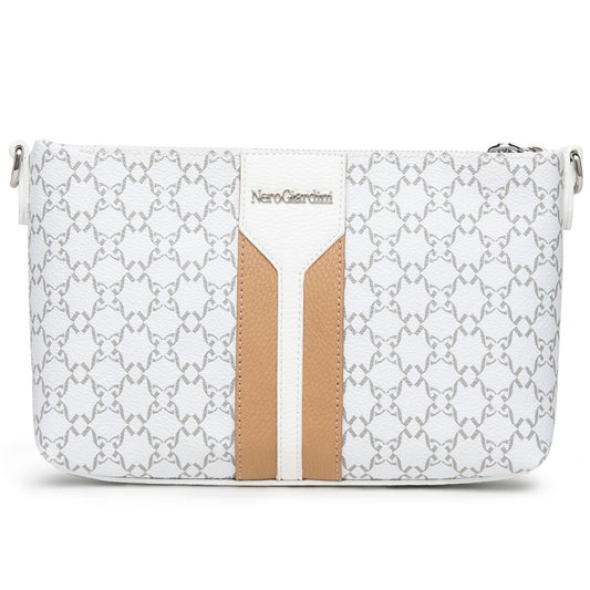 Mini Bag NeroGiardini shoulder strap white fabric brown inserts