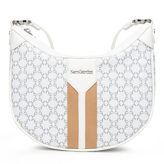 Hobo Bag NeroGiardini white fabric with texture brown inserts