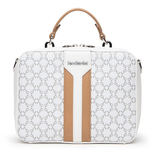 Mini Bag NeroGiardini white fabric with texture brown inserts
