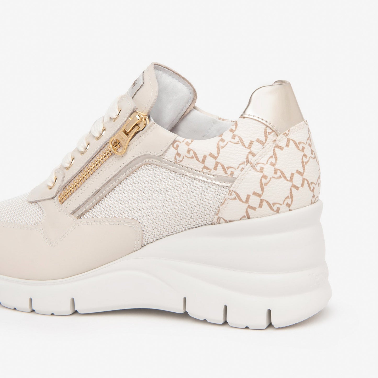 Sneakers NeroGiardini woman beige and white leather wedge