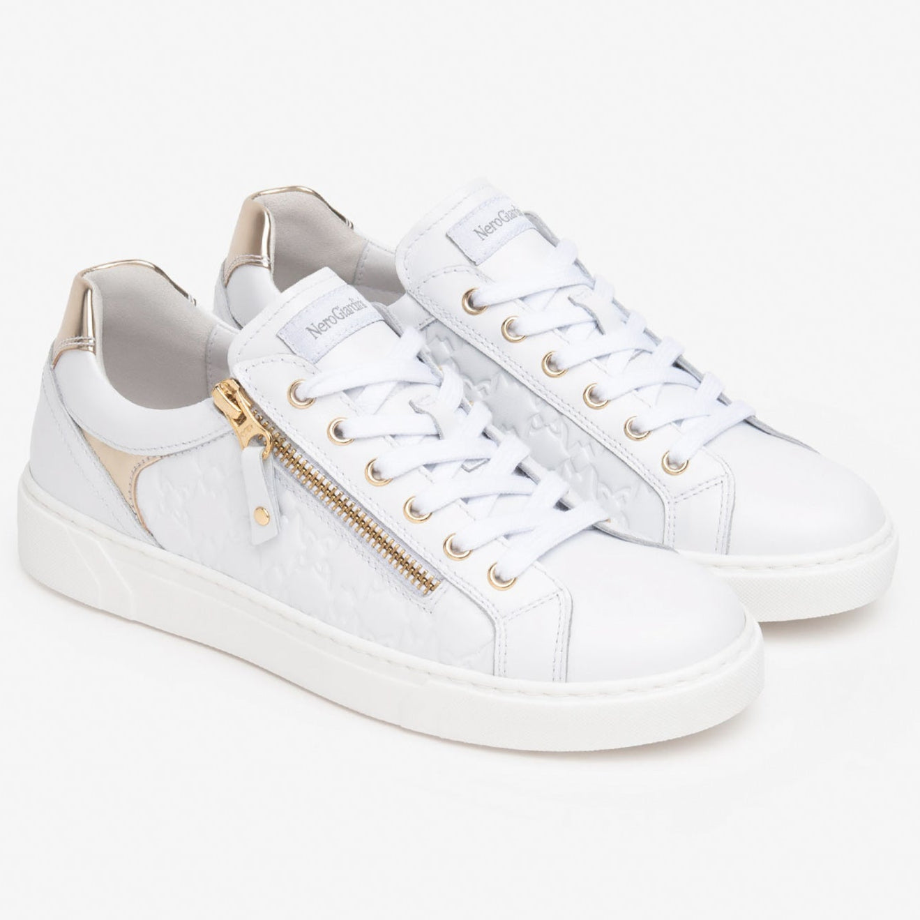 Sneakers NeroGiardini donna pelle bianco zip