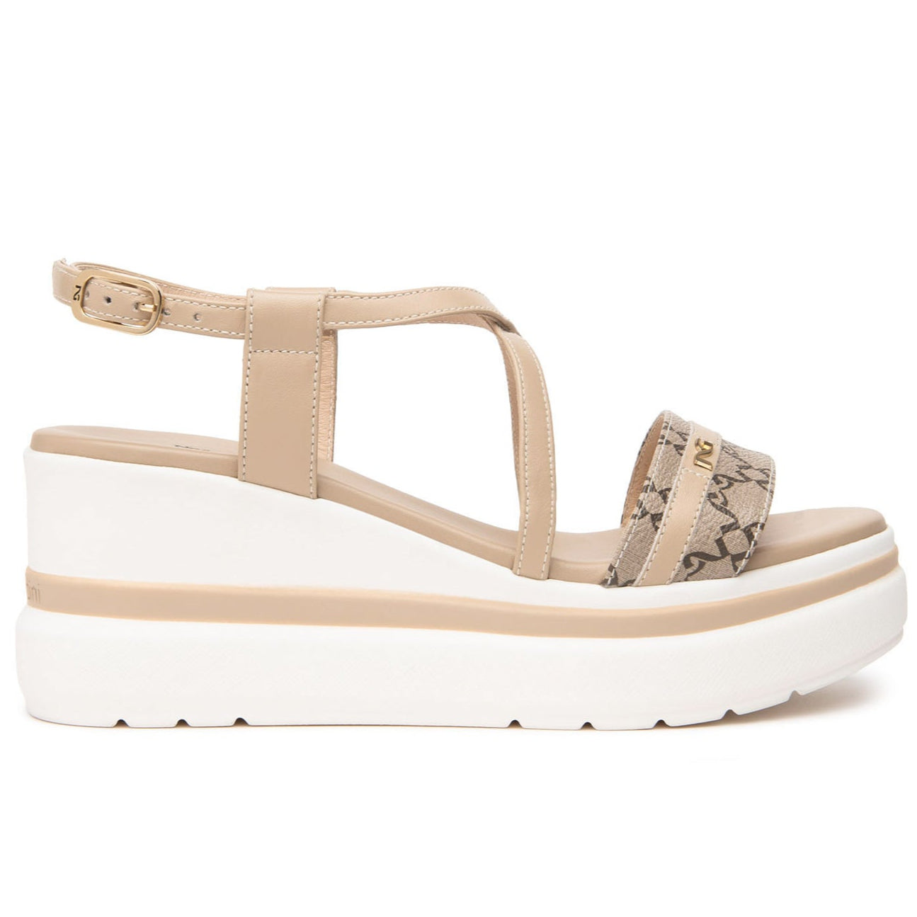 Sandali zeppa NeroGiardini donna pelle beige con trama