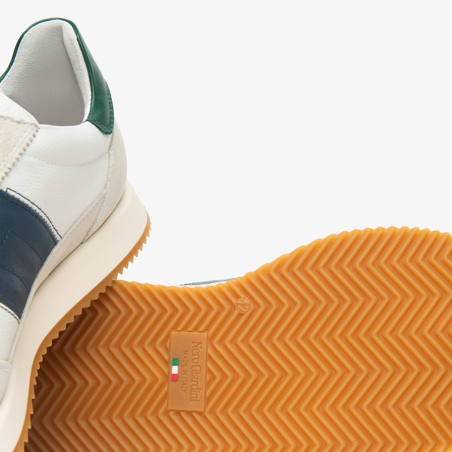 Sneakers NeroGiardini man white leather green and blue inserts