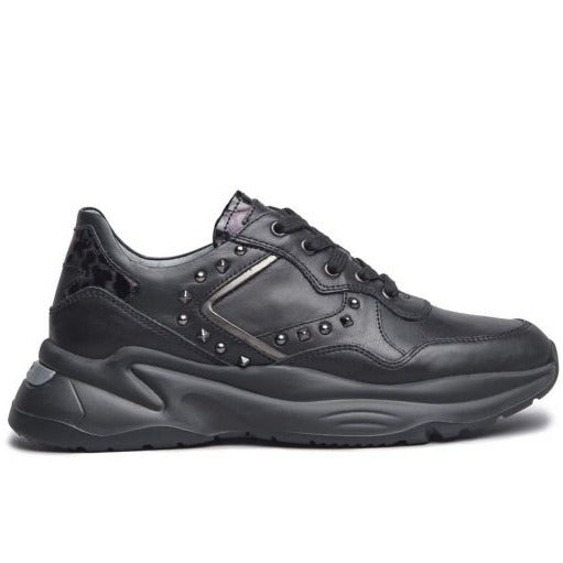 Sneakers NeroGiardini donna pelle nero animalier borchie