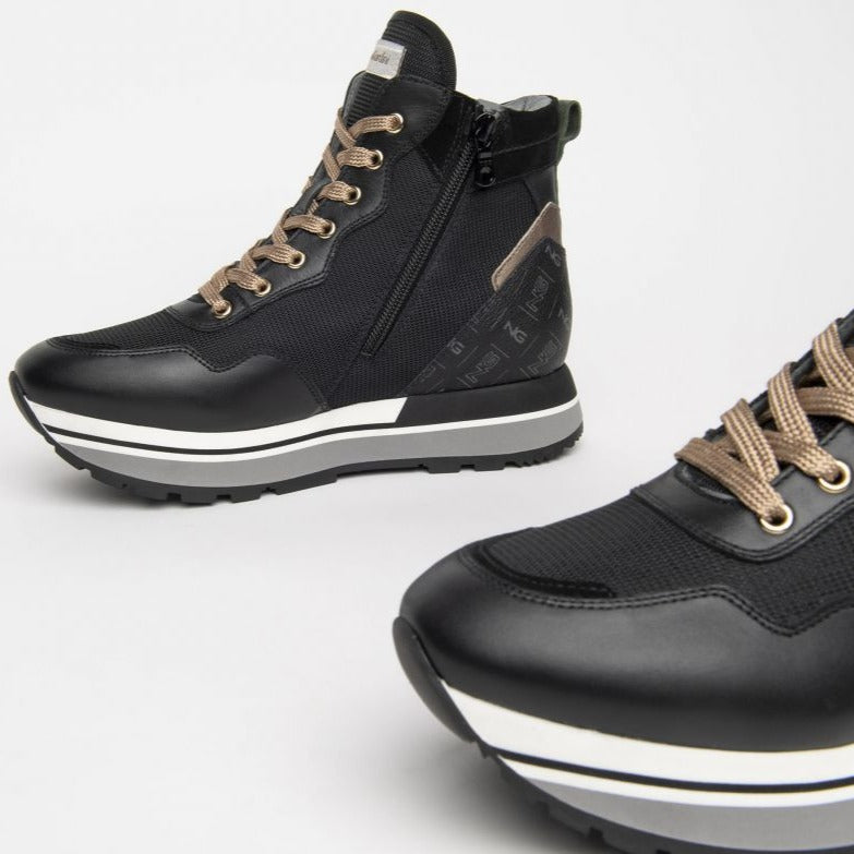 Polacchini NeroGiardini donna pelle e tessuto nero e verde