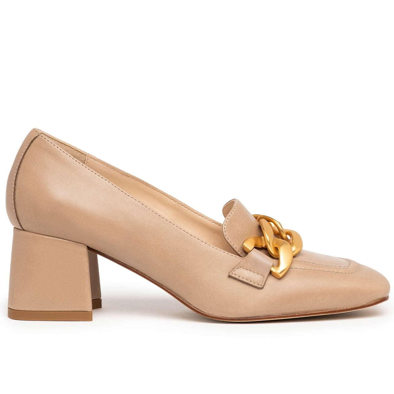 Mocassini NeroGiardini donna pelle colore beige tacco catena
