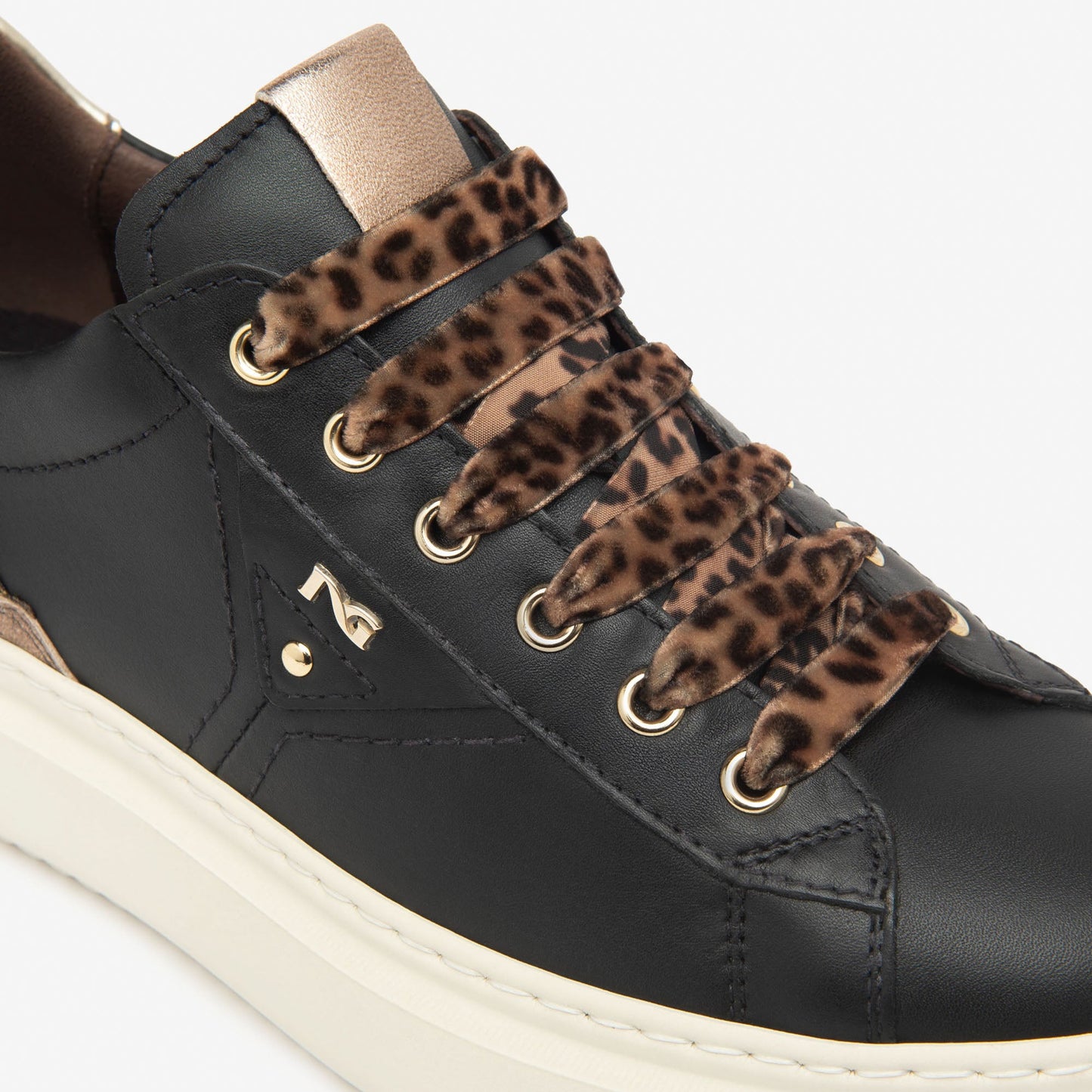 Sneakers NeroGiardini donna pelle nero lacci animalier