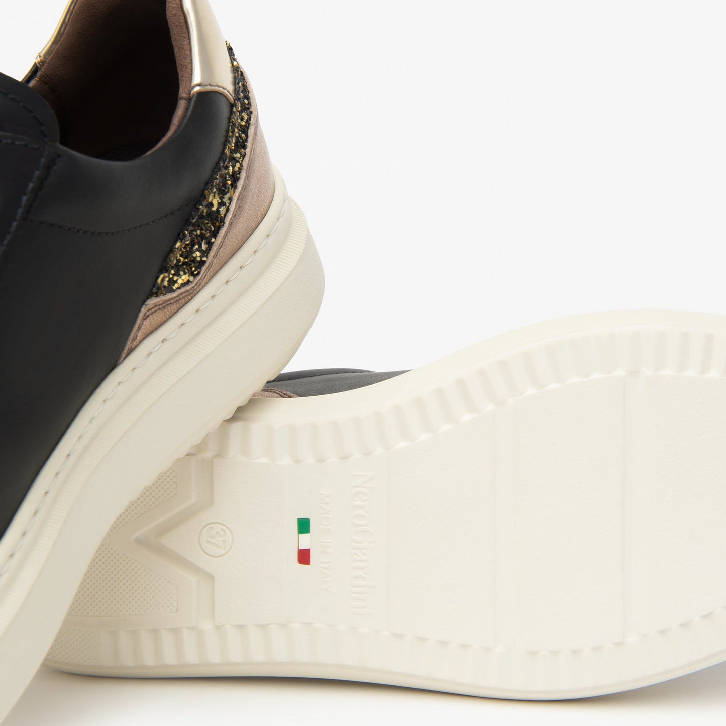 Sneakers NeroGiardini donna pelle nero lacci animalier