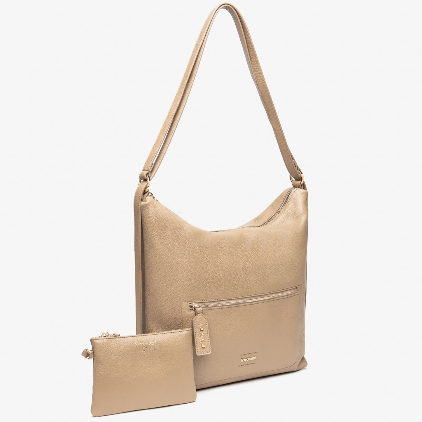 Large hobo bag NeroGiardini beige leather