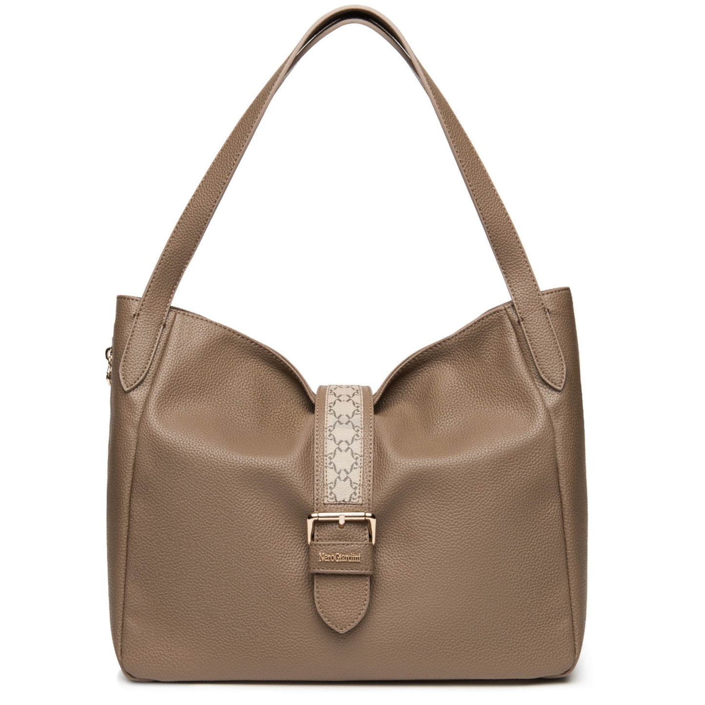 Borsa hobo grande NeroGiardini beige con trama