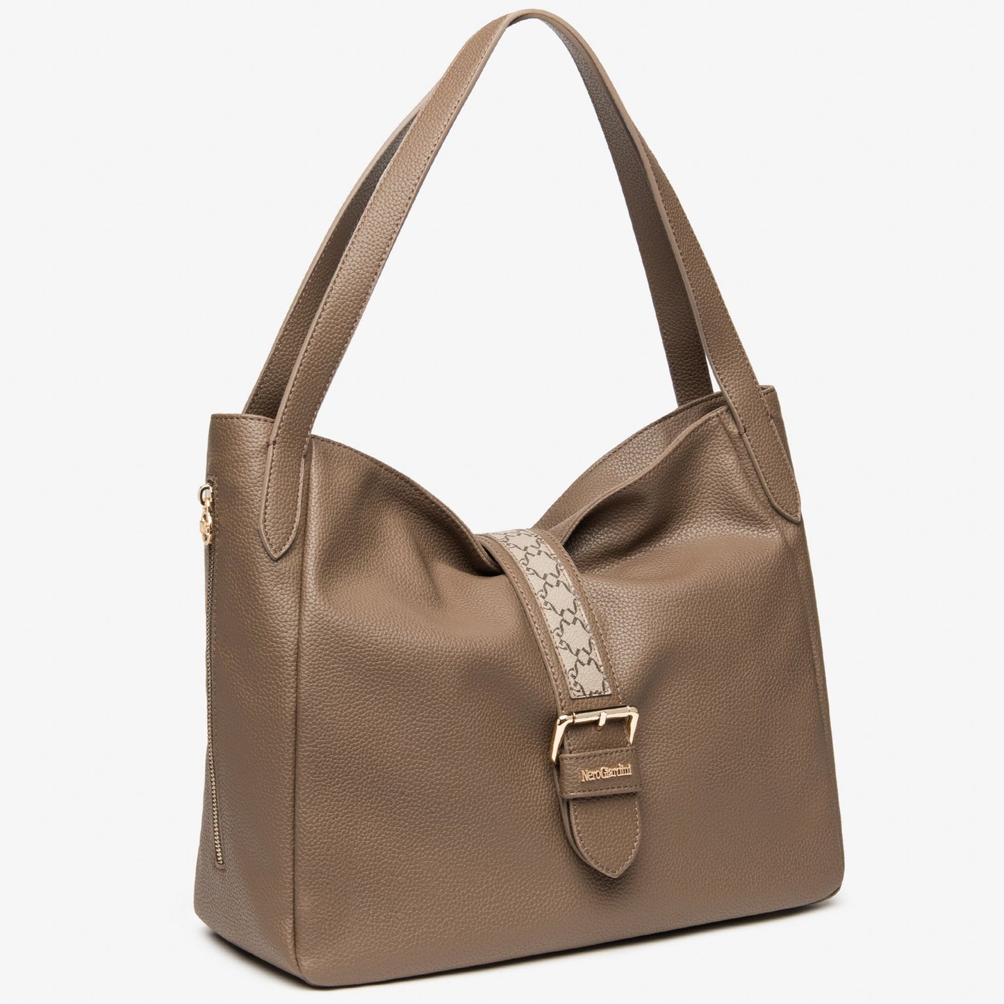 Borsa hobo grande NeroGiardini beige con trama