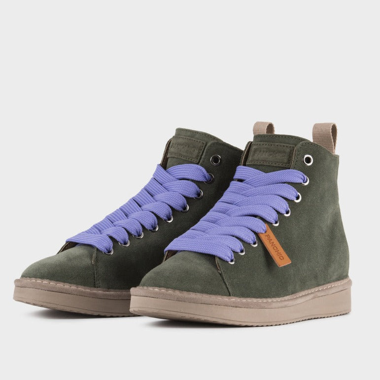 Polacchino Panchic donna camoscio verde militare con pelo