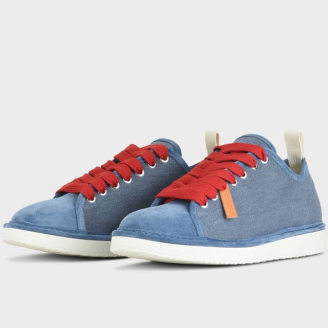 Sneakers Panchic man linen and suede leather denim blue