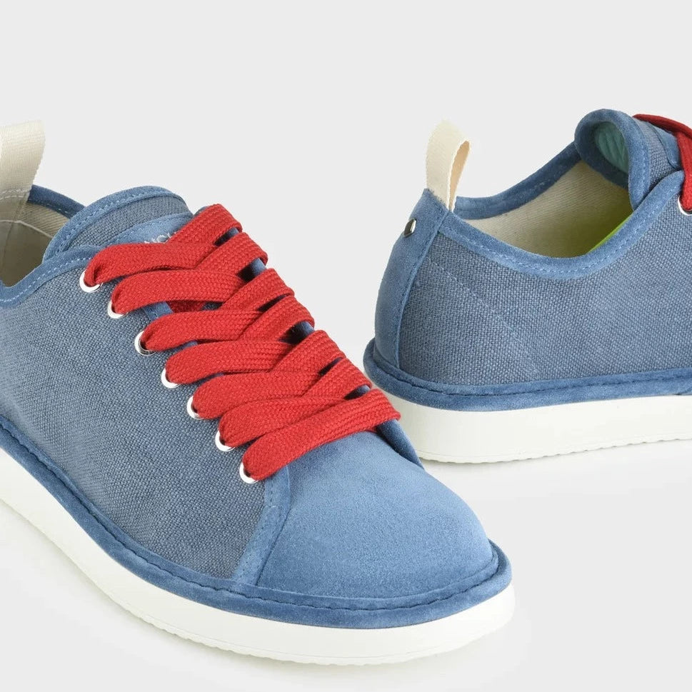 Sneakers Panchic man linen and suede leather denim blue