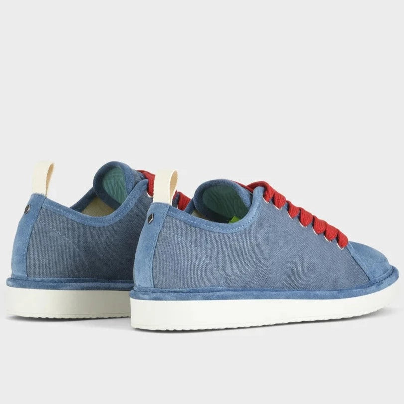 Sneakers Panchic man linen and suede leather denim blue