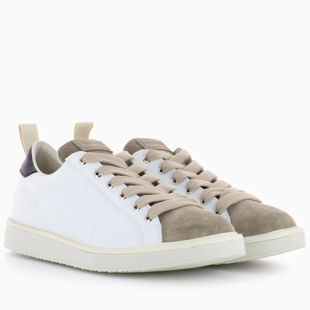 Sneakers Panchic man white leather and taupe suede