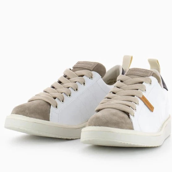 Sneakers Panchic man white leather and taupe suede