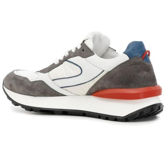 Sneakers CafèNoir man white leather and fabric grey and red inserts