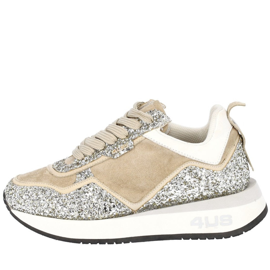 Sneakers Cesare Paciotti 4us beige leather gold glitter