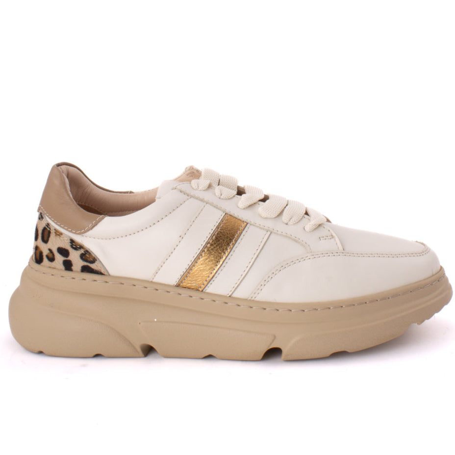Sneakers Step donna pelle colore bianco e animalier
