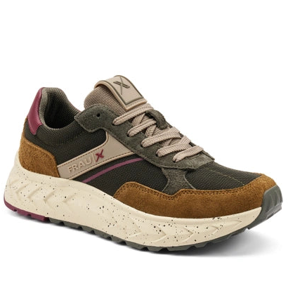 Sneakers Frau X uomo pelle e tessuto tabacco
