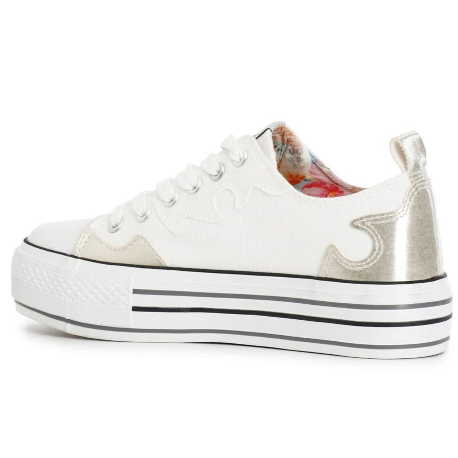 Sneakers CafèNoir donna tessuto bianco inserti gioiello