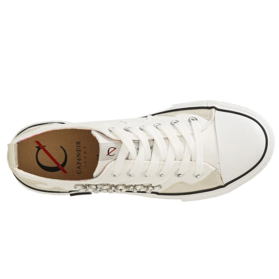 Sneakers CafèNoir donna tessuto bianco inserti gioiello
