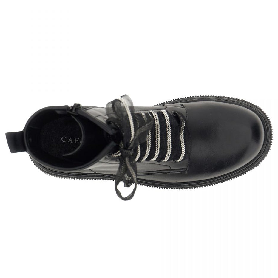 Combat boots CafèNoir woman black eco-leather tulle laces