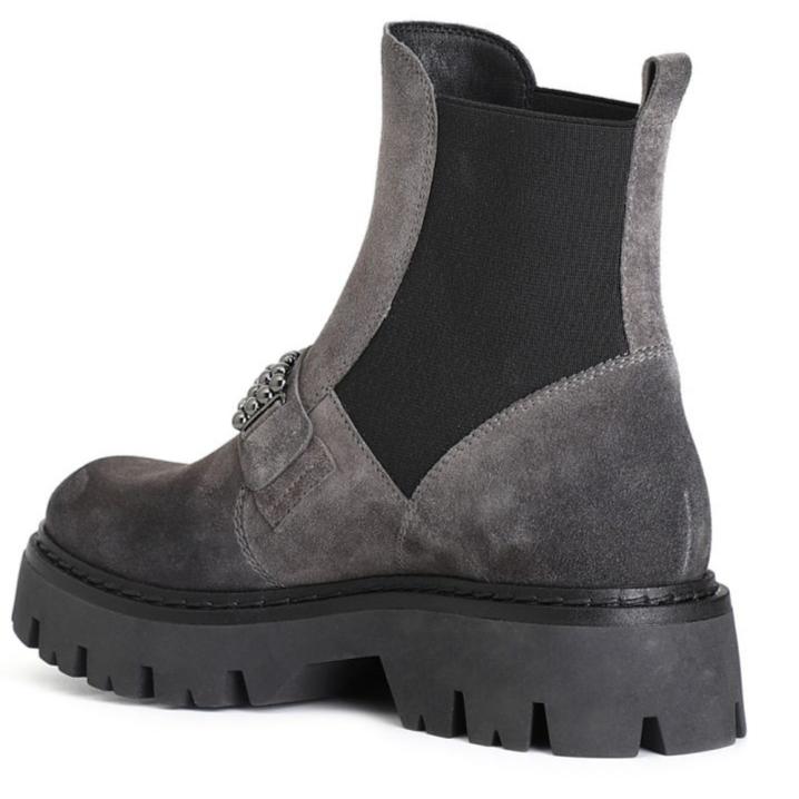 Ankle Boots CafèNoir woman asphalt grey suede pearl application