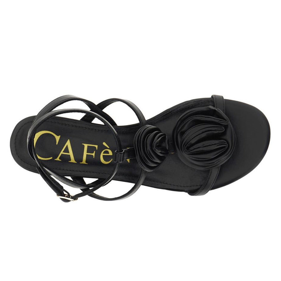 Sandals CafèNoir woman black leather flower inserts