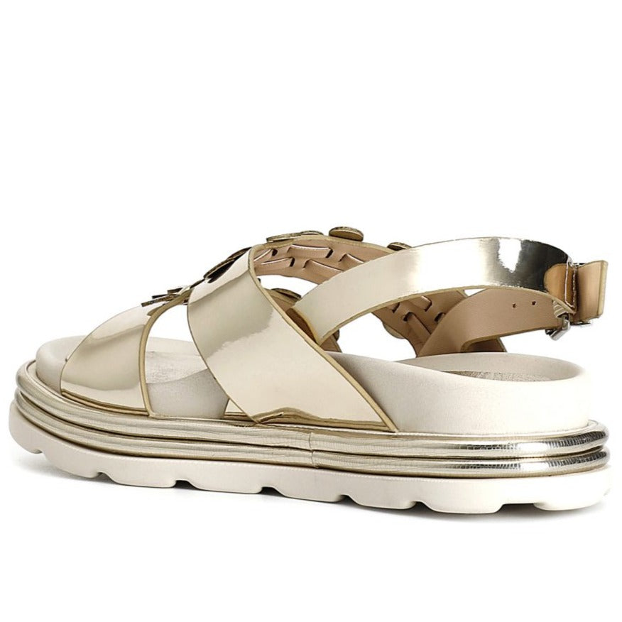 Sandali CafèNoir donna pelle oro inserti cerchio