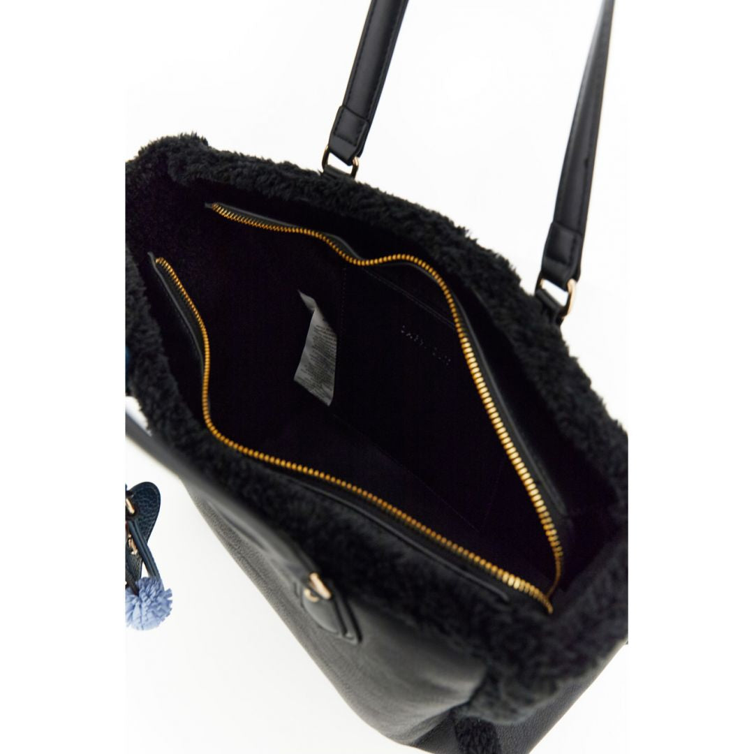 Borsa Tote CafèNoir donna effetto shearling nero