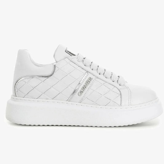 Sneakers CafèNoir donna pelle bianco trama intreccio