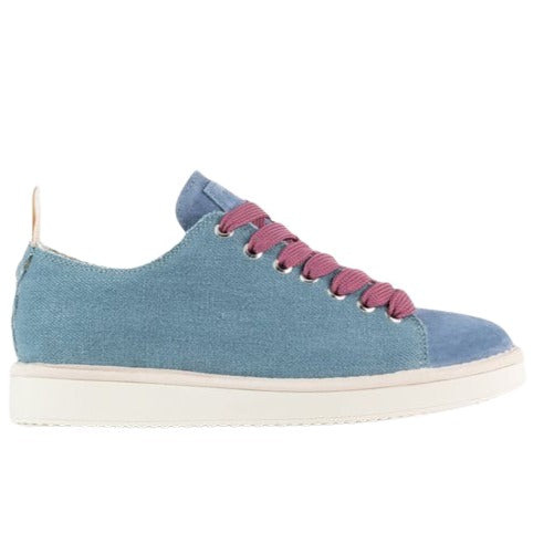 Sneakers Panchic woman blue linen and suede