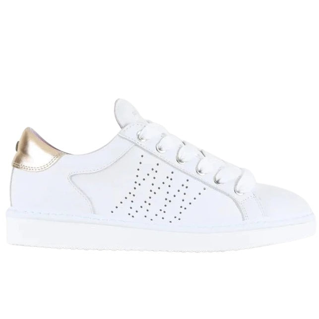 Sneakers Panchic donna pelle bianco inserti laminato oro rosa
