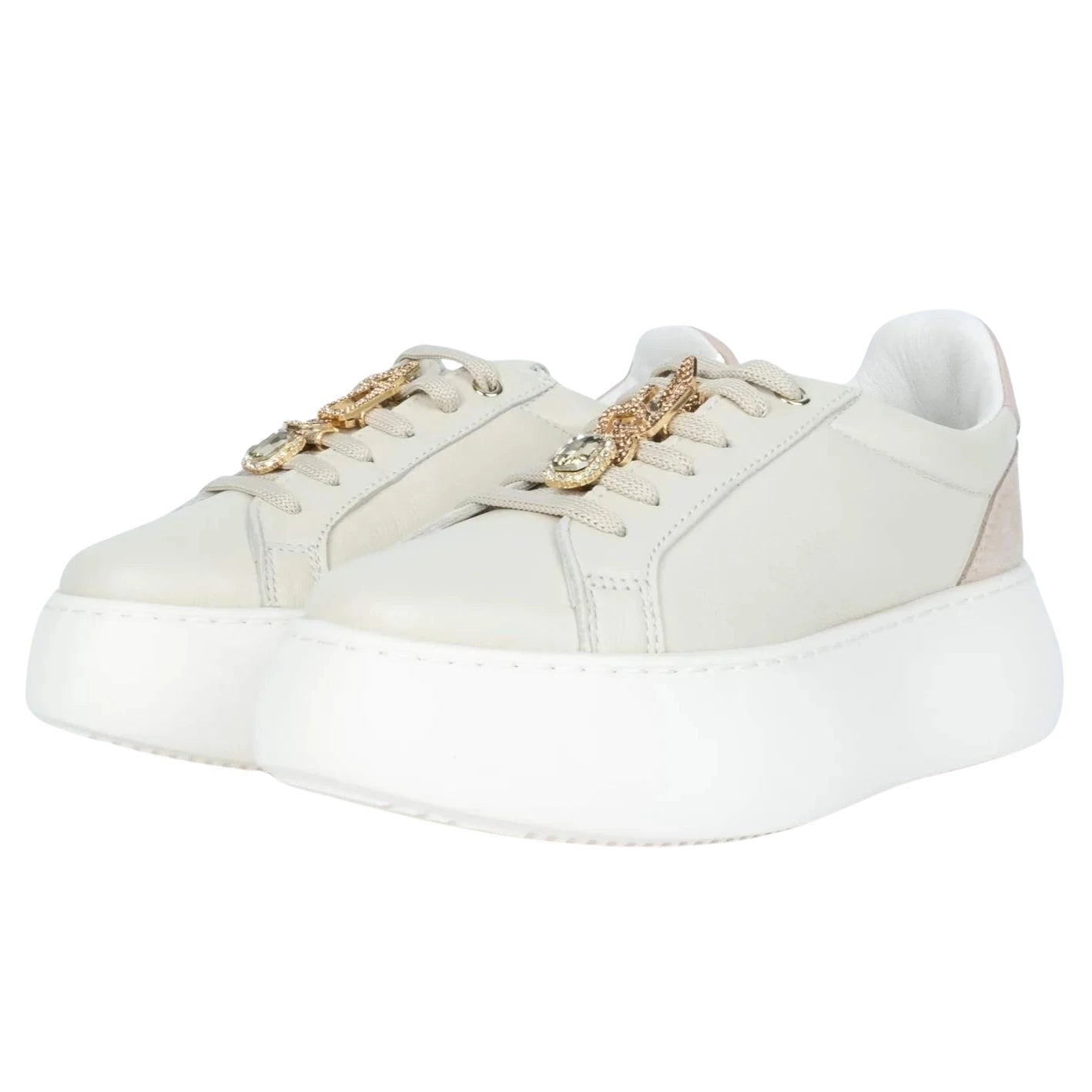 Sneakers Cesare Paciotti 4us beige leather jewel inserts