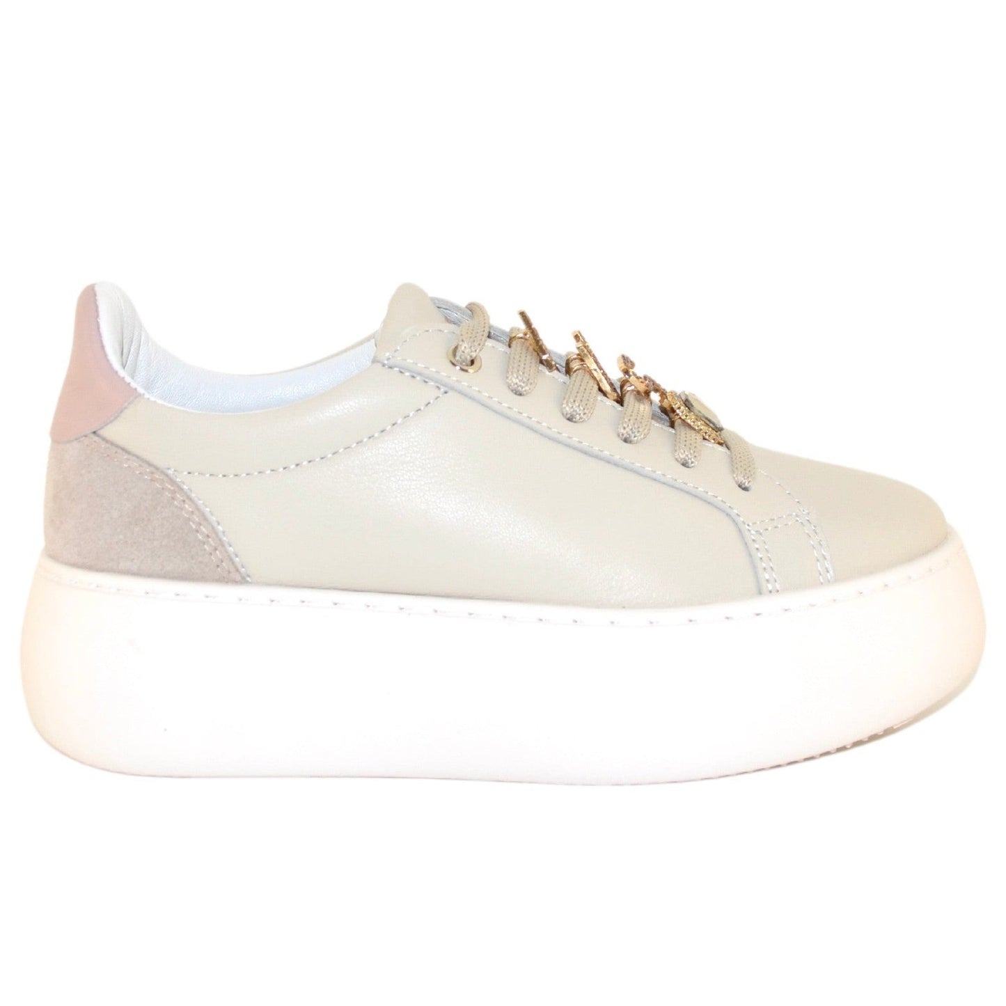 Sneakers Cesare Paciotti 4us beige leather jewel inserts