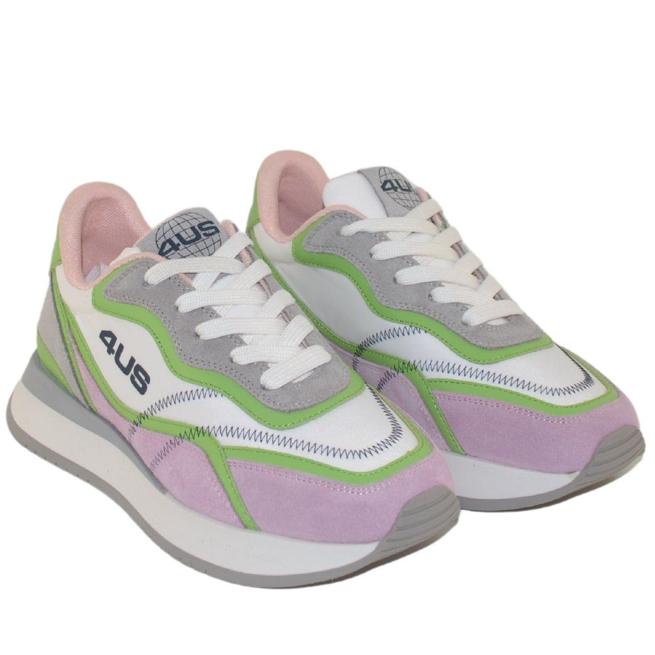 Sneakers Cesare Paciotti 4us white fabric rose and green leather