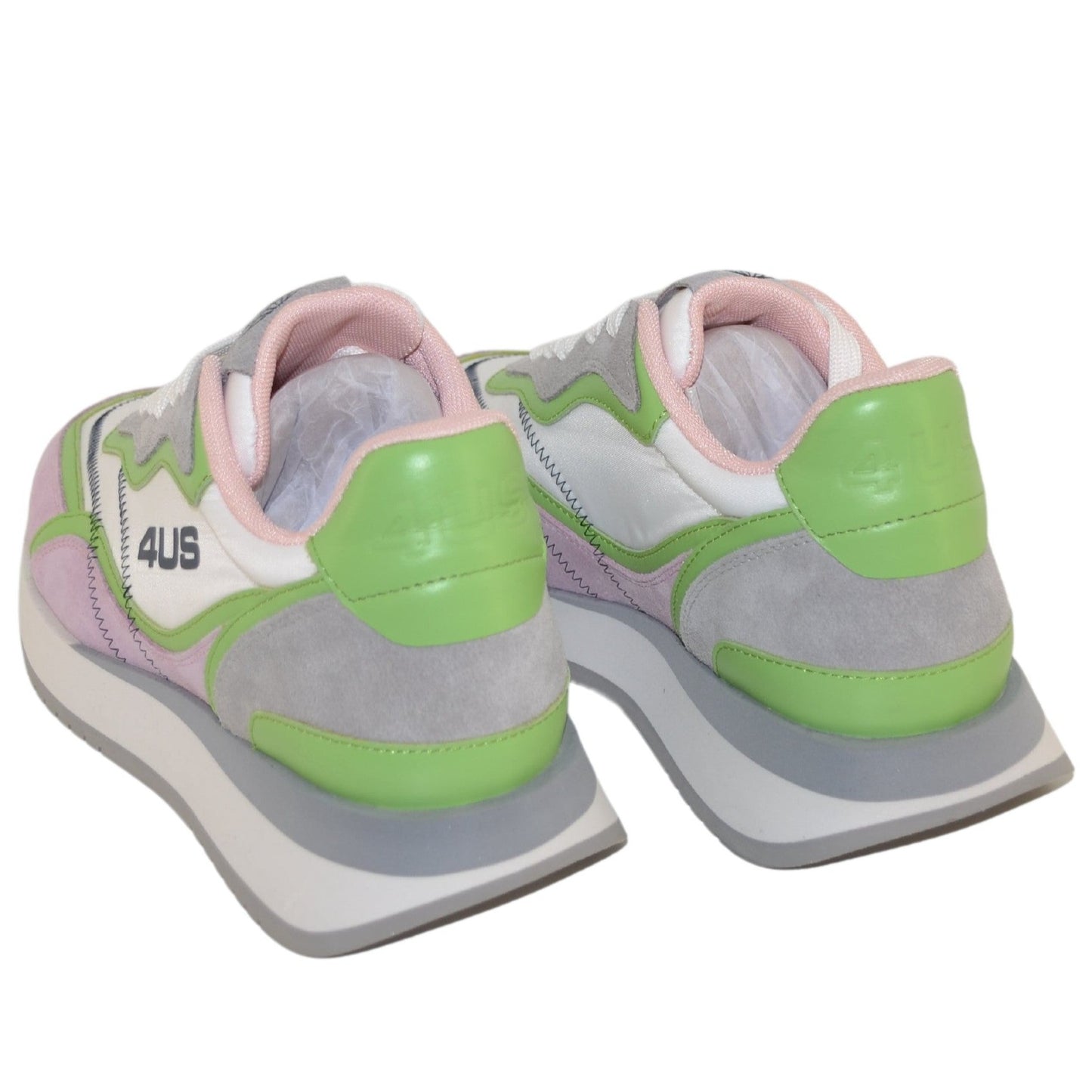 Sneakers Cesare Paciotti 4us white fabric rose and green leather