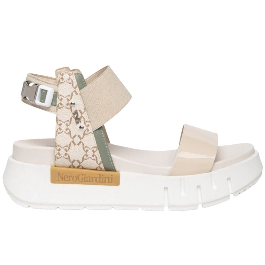 Sandals NeroGiardini women beige and sage leather