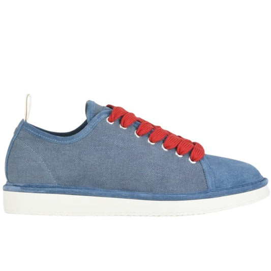 Sneakers Panchic man linen and suede leather denim blue
