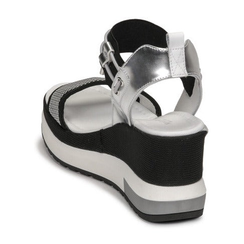 Sandals NeroGiardini women black elastic silver inserts wedge