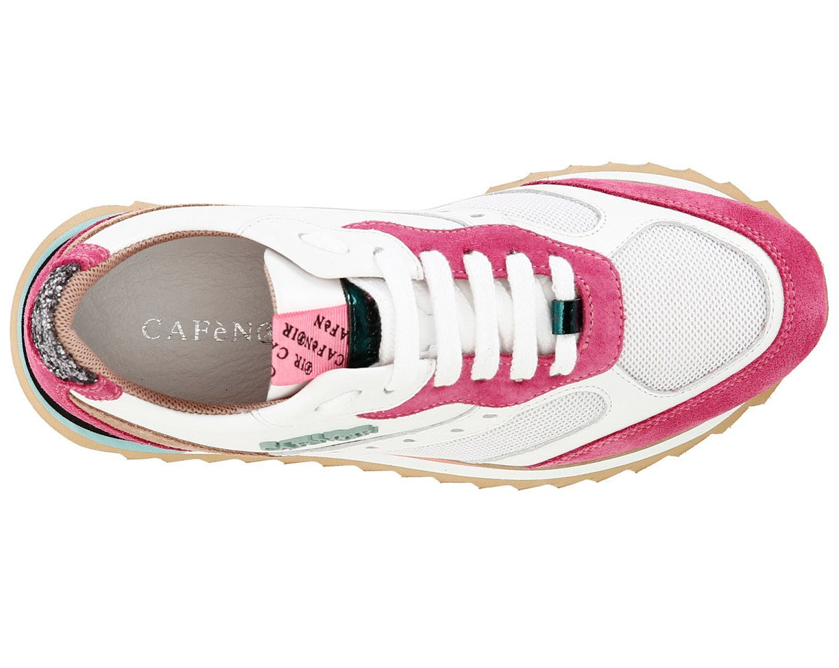 Sneakers CafèNoir donna camoscio e tessuto bianco fucsia