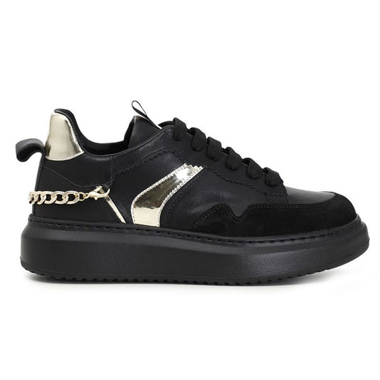 Sneakers CafèNoir woman black leather gold applications