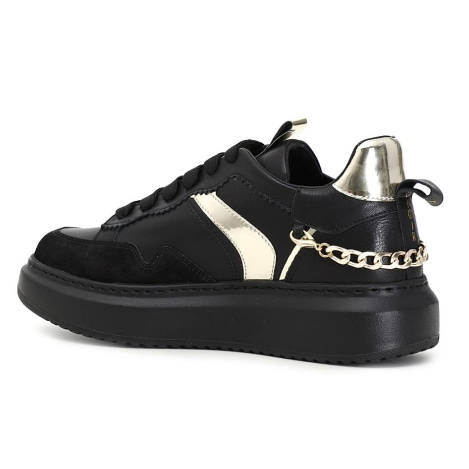 Sneakers CafèNoir woman black leather gold applications