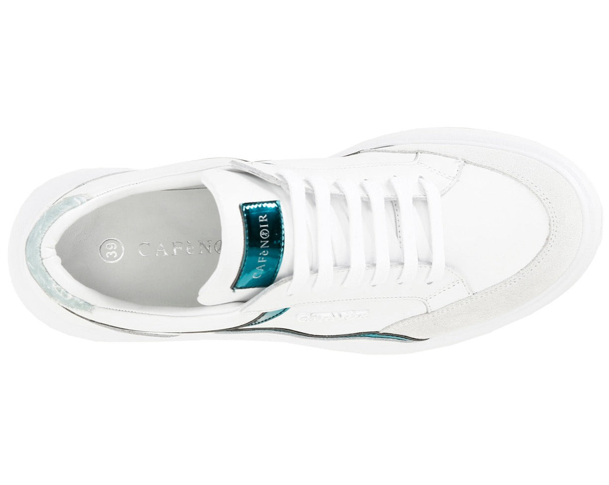 Sneakers CafèNoir donna pelle bianco inserti menta