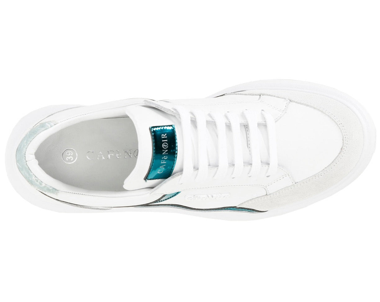 Sneakers CafèNoir woman white leather mint inserts