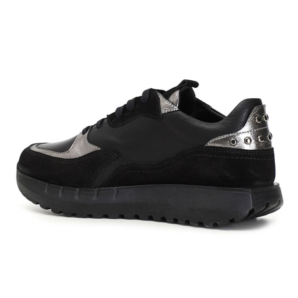 Sneakers CafèNoir donna pelle nero e platino