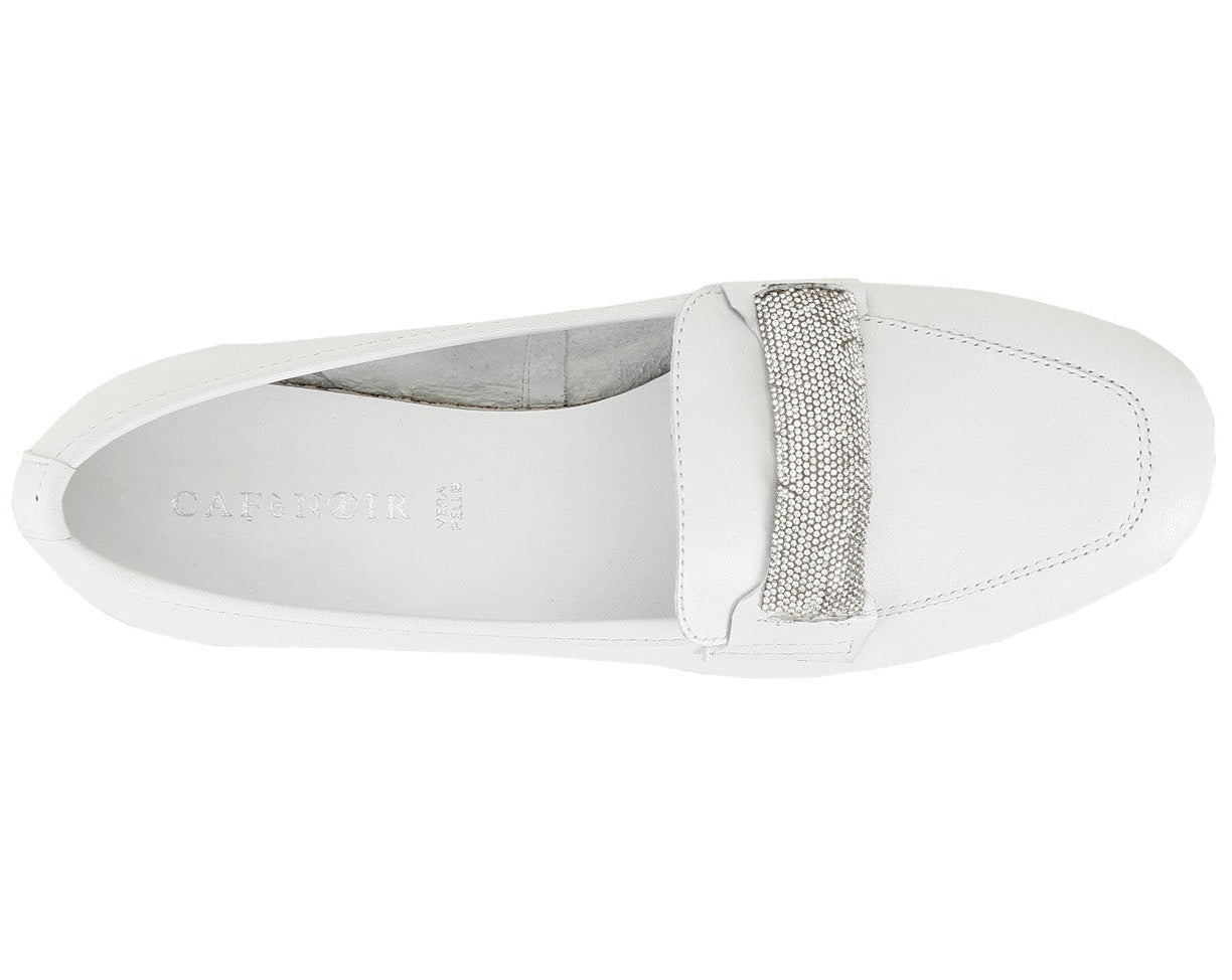 Mocassino CafèNoir donna pelle bianco fibia brillanti