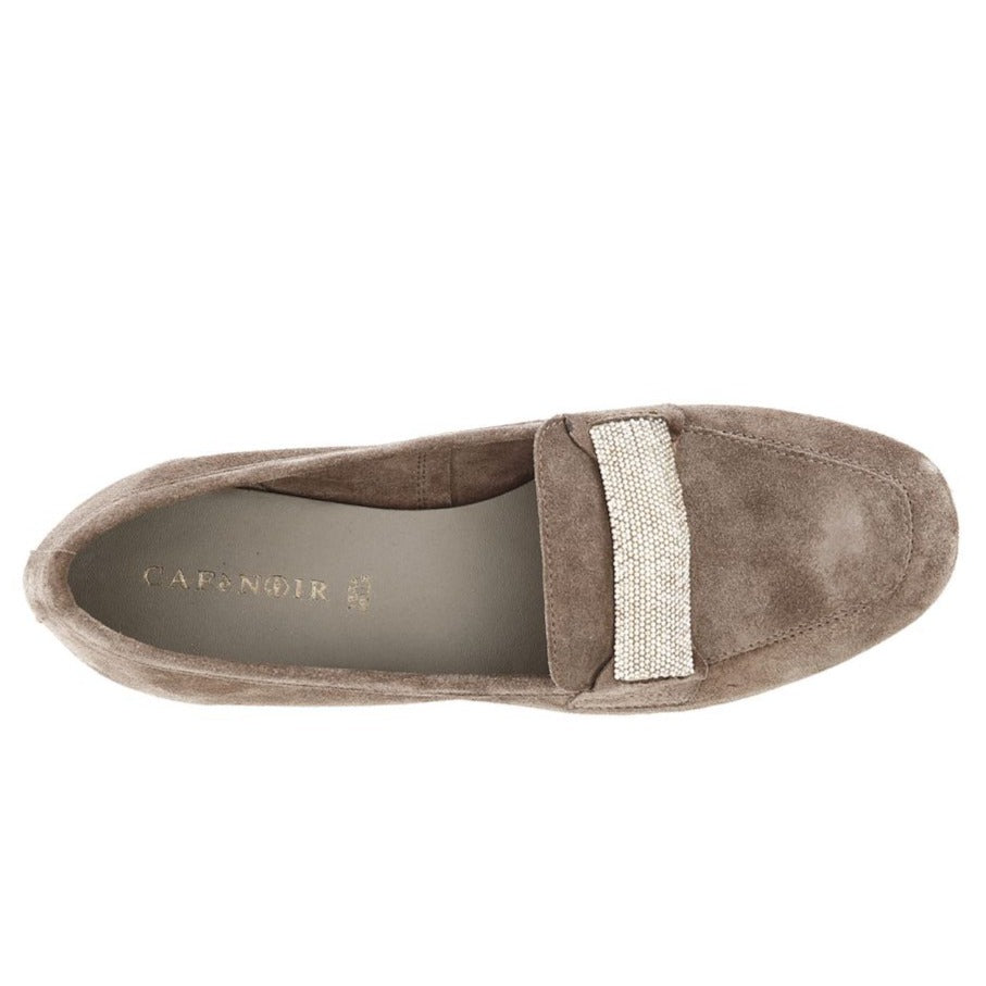 Loafer CafèNoir taupe suede leather diamond buckle